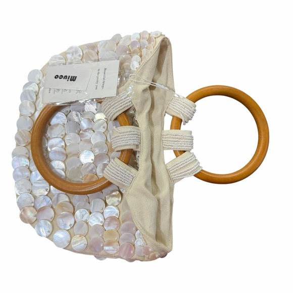 Bohemian Embellished/Seashell Beaded Clutch/Wooden Top Handle/Shell Purse - Picture 5 of 14